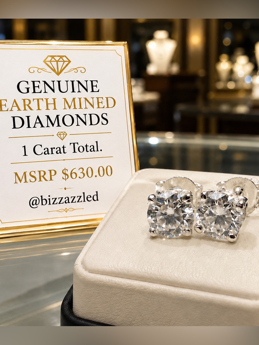 Certified Diamond studs silver 925 1ct Total